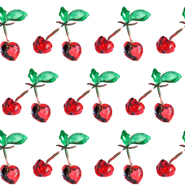 Sömlös bakgrund med wtercolor skiss av cherry — Stockfoto