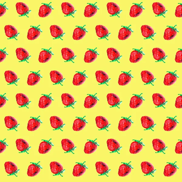Kesintisiz arka plan. Sarı üzerinde çilek suluboya kroki.