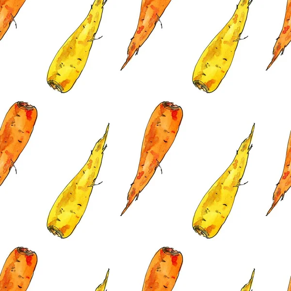 Бесшовный рисунок морковки акварелью. Ручной рисунок элементов дизайна продуктов питания изолированы на белом фоне . — стоковое фото