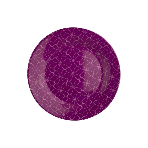 Vista superior de la placa vacía púrpura sobre fondo aislado, blanco, con patrón . — Foto de Stock