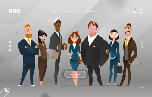 Main Pagina Business Design Met Cartoon Karakter Voor Website — Stockvector