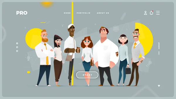 Web Design Página Principal Com Personagens Desenhos Animados Negócios Estilo —  Vetores de Stock