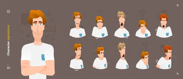 Expressões de Personagens. Face Man Emoções — Vetor de Stock