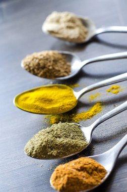 farklı baharat ve kaşık baharat seti