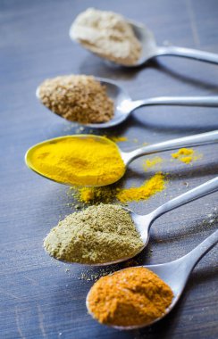 farklı baharat ve kaşık baharat seti