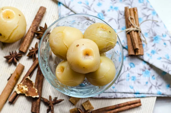 homemade canned natural organic sweet apples in a bowl