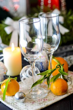 Yeni yıl kutlama masa şampanya ekmek ile