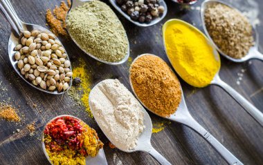 farklı baharat ve kaşık baharat seti