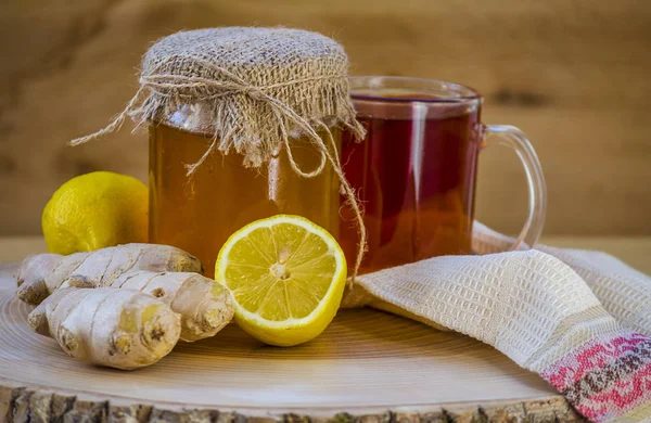 Miel Jengibre Limón Son Ingredientes Naturales Para Frío — Foto de Stock