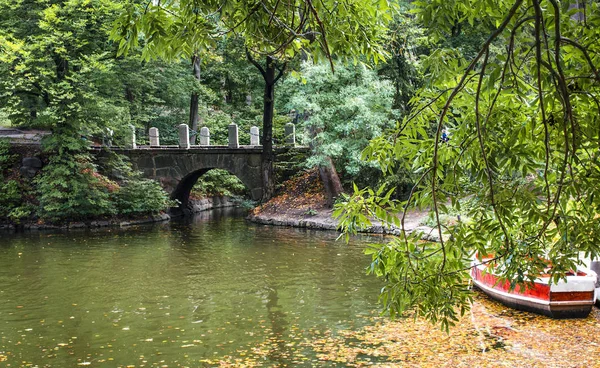 公园秋天河上的石桥 — 图库照片