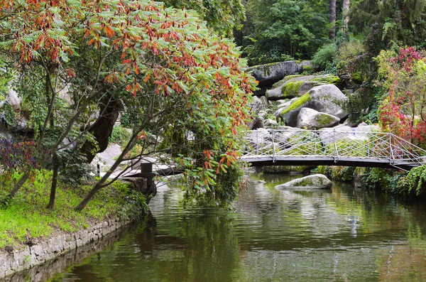 公园秋天河上的石桥 — 图库照片