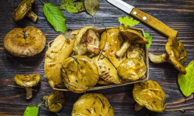 taze hasat ve soyulmamış orman masanın altında mantar