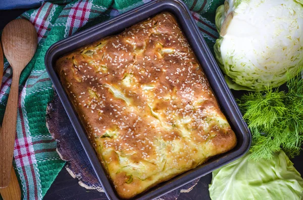 Baked pie of young cabbage — Stock Photo, Image