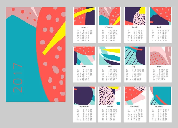 2017 Kunsthand Getekend Kalender Set Van Maanden Week Begint Zondag — Stockfoto