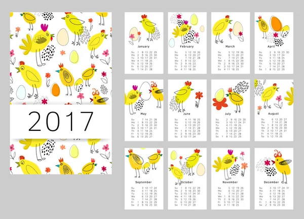 Kalendář Rok2017 Sada Měsíců Kohoute Týden Začíná Neděli Kalendář Pro — Stock fotografie