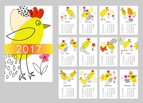 Calendrier Pour 2017 Ensemble Mois Coq Semaine Commence Dimanche Coq — Photo