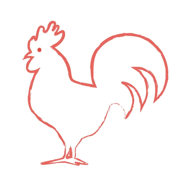 Imagen Lineal Una Polla Sobre Fondo Blanco Rooster Rojo — Foto de Stock