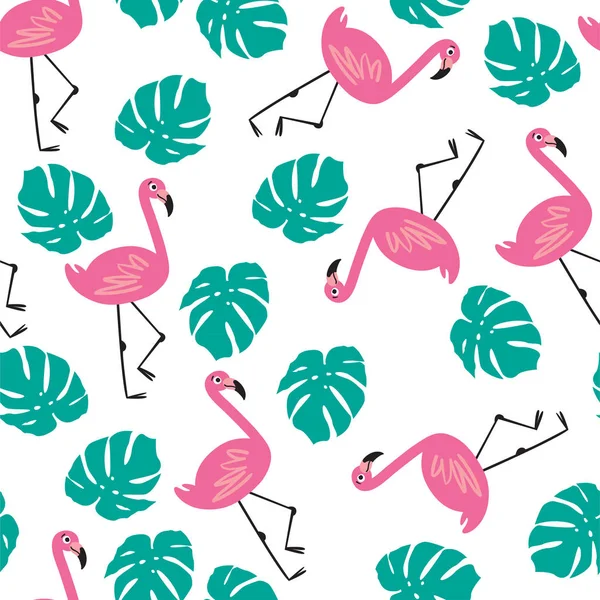 Flamingos Rosa Pássaros Exóticos Folhas Palma Tropicais Árvores Folhas Selva — Fotografia de Stock