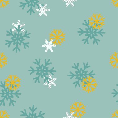 Renkli Kar Taneleri ile Kusursuz Kış Kalıbı Arkaplanı. Tekstil, ayrıştırma, yapıştırma kitabı, paketleme, ağ ve yazdırma tasarımı için kullanılabilir