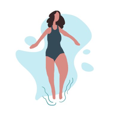 Yaz plajı illüstrasyonu. Okyanusta yüzen kadınlar