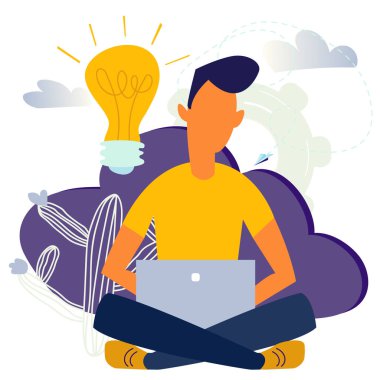 İnternette çalışan bir asistanın resmi. Şebekede terfi. Uzak bir işte yönetici