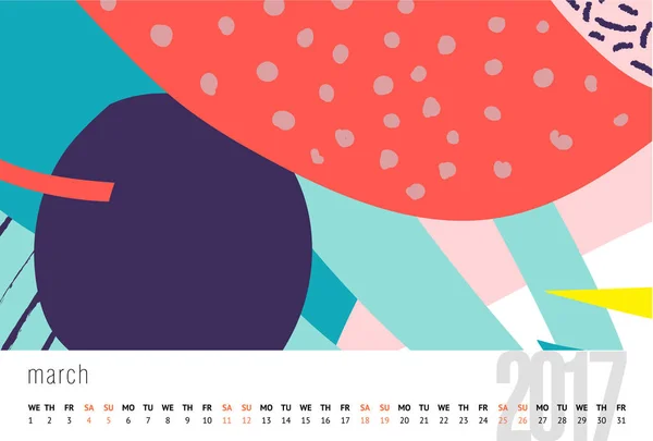 Calendário Para 2017 Mês Doodle Padrões Semana Começa Domingo Calendário — Fotografia de Stock