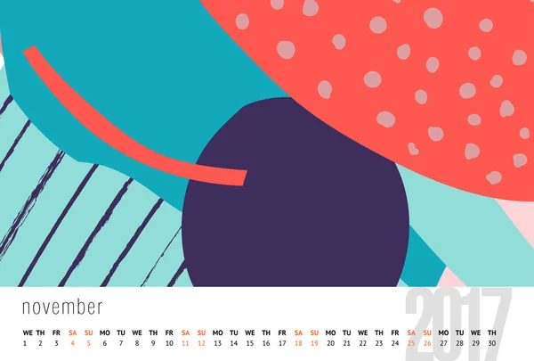 Calendário Para 2017 Mês Doodle Padrões Semana Começa Domingo Calendário — Fotografia de Stock