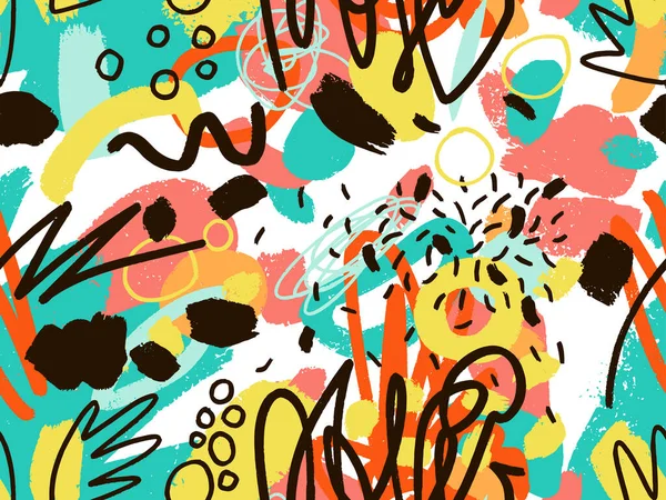 Padrão de fundo doodle abstrato sem costura em cores positivas de verão brilhantes. —  Vetores de Stock