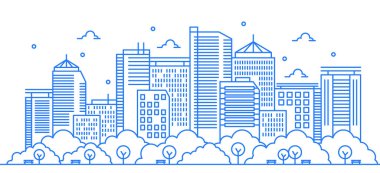 İnce çizgiler şeklinde büyük bina ve ağaçların tasviri