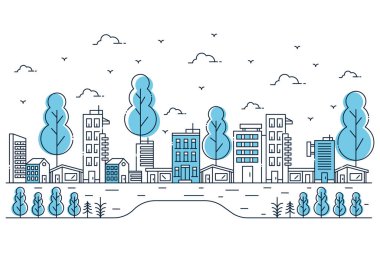 İnce çizgili şehir illüstrasyonu