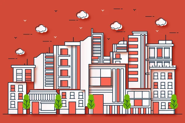 Bella Illustrazione Urbana Con Vari Edifici Stile Carta — Foto Stock