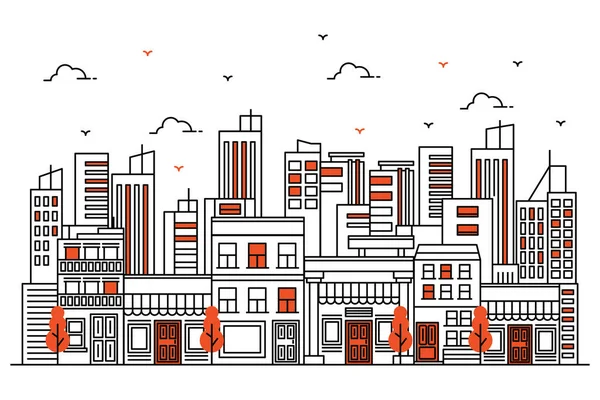 Beautiful urban illustration with various shapes in a line style
