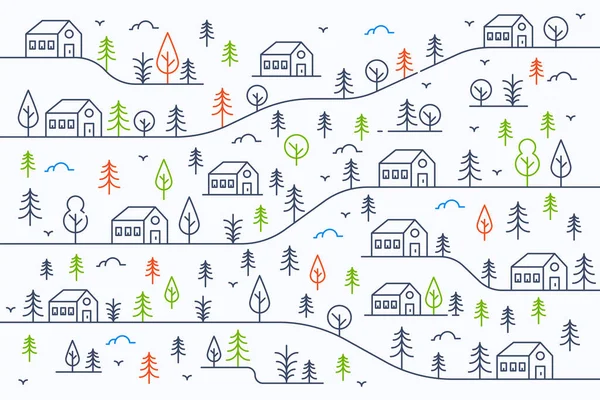 City and tree illustrations in thin line styles