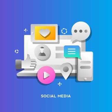 Web sayfası, afiş, mavi tanıtımı için sosyal medya kavramı