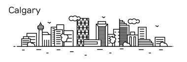 siyah ve beyaz panoramik Calgary binalar ve üzerinde beyaz izole Nehri üzerinde tekne ile