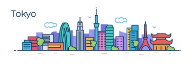 renkli panoramik Tokyo gökdelenler ve binalar ile