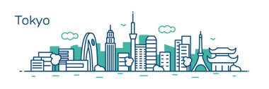 yeşil panoramik Tokyo gökdelenler ve binalar ile
