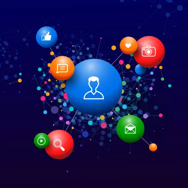 Ilustracja Kolorowy Sieci Technologii Komunikacji Ikony Tło — Wektor stockowy