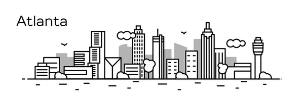 Vue Panoramique Noir Blanc Atlanta Avec Des Bâtiments Modernes — Image vectorielle