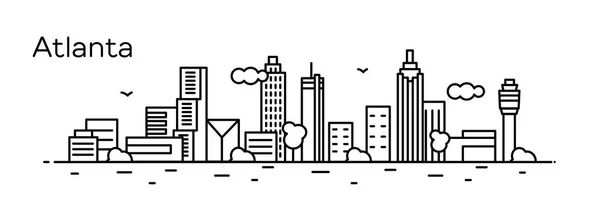 Černé Bílé Panoramatický Pohled Atlanta Moderními Budovami Izolované Bílém — Stockový vektor