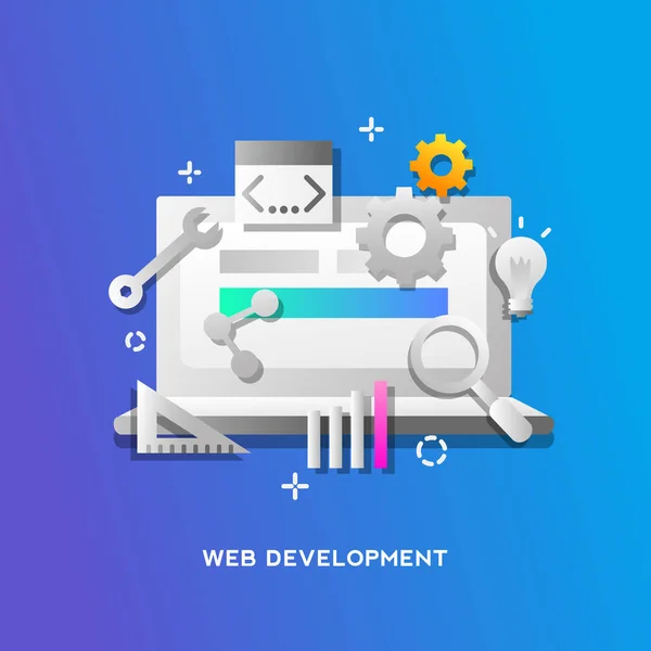 Desarrollo Web Concepto Para Página Web Banner Presentación Azul — Archivo Imágenes Vectoriales