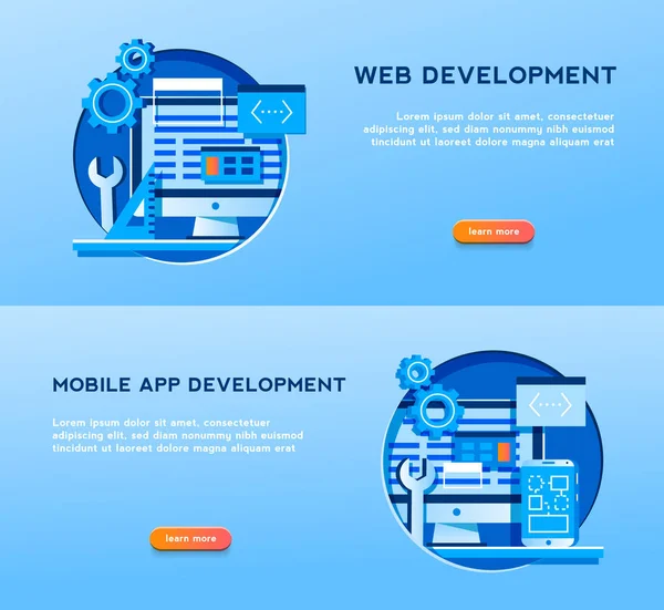 Web Development Mobile App Development Concept Para Página Web Banner — Vetor de Stock