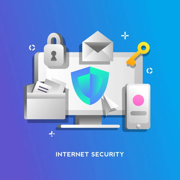 Web ページ バナー プレゼンテーションのためのインターネット セキュリティ コンセプト — ストックベクタ