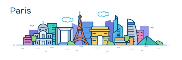 Colored Panoramic View Paris Skyscrapers Buildings — Stock Vector