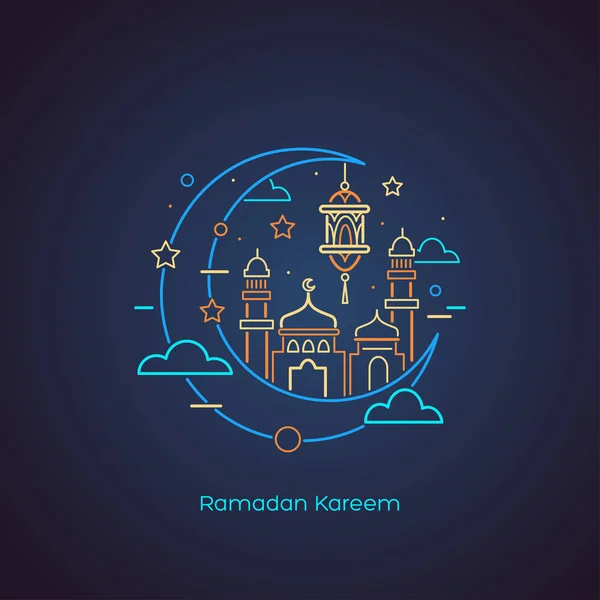 Colorido Islâmico Ramadã Kareem Cartão Saudação Azul — Vetor de Stock