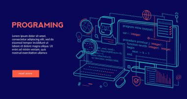 Web sayfası, afiş, tanıtım için programlama kavramı. Vektör çizim