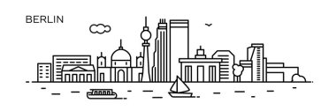 Berlin panorama şehir. Düz çizgi stili. Afiş, tanıtım, kartları, web sayfası için. Vektör çizim