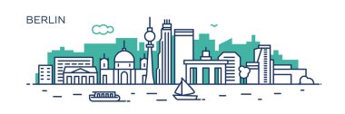 Berlin panorama şehir. Düz çizgi stili. Afiş, tanıtım, kartları, web sayfası için. Vektör çizim