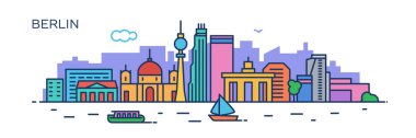 Berlin panorama şehir. Düz çizgi stili. Afiş, tanıtım, kartları, web sayfası için. Vektör çizim