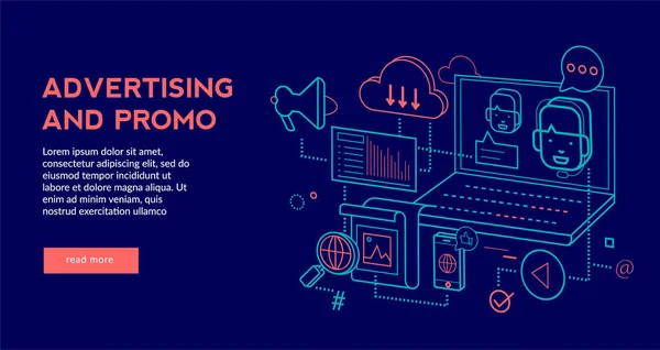 Reklam Och Promo Koncept För Webbsida Banner Presentation Vektorillustration — Stock vektor